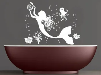 

Mermaid Wall Decal Nymph Bathroom Vinyl wall sticker Corals girs room wall decor removable wall art mural HJ1220