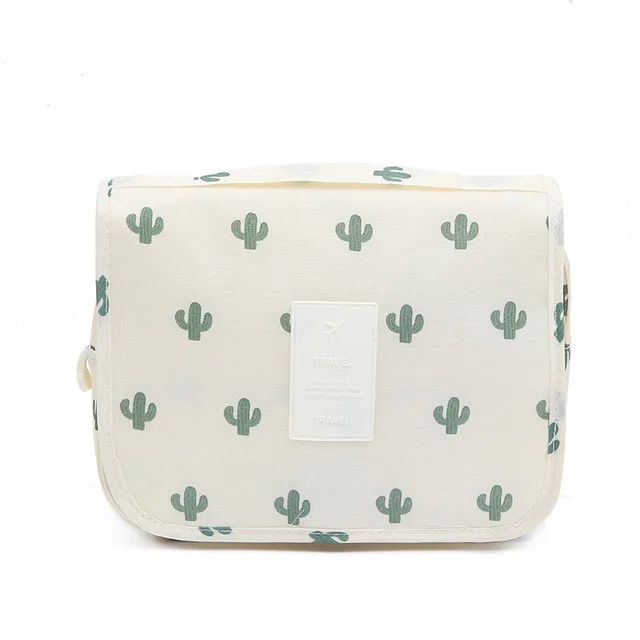 White Cactus Дорожная косметичка для макияжа, многофункциональная Большая вместительная сумка для хранения на крючке, водонепроницаемая подвесная сумка для ванной - Цвет: White Cactus