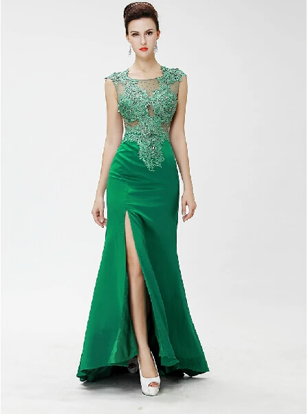 Зеленый Robe de soiree вечерние кружевные аппликации robe noire стиль горячие сексуальные зеленые длинные официальные платья для подружек невесты - Цвет: Зеленый