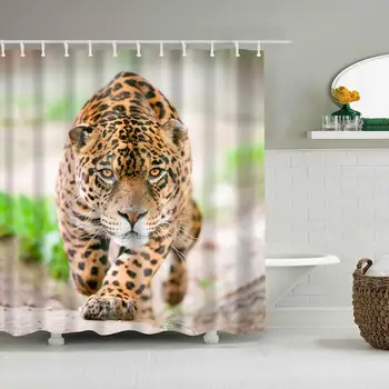 

Waterproof Thicken Shower Curtain Cheetah Walking to You Mildew Proof Bath Tub Shower Curtain with 12 pcs Hooks