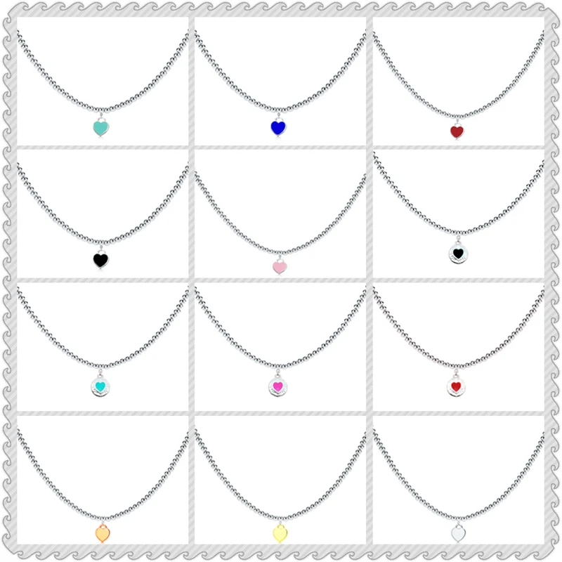 

100% S925 Sterling Silver Necklace,Beaded(4mm) Heart-Shaped,High Quality 1:1 With Logo,Women Jewelry Valentine's Day Gift