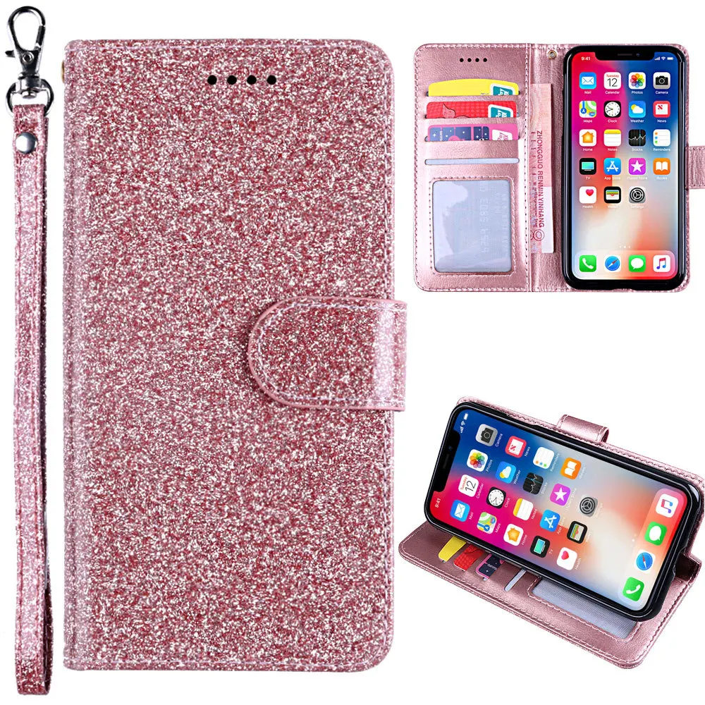 

Glitter Pu Leather Flip Wallet Folio Small Buckle Magnetic closure Protect Case Cover For Umidigi A5 Pro
