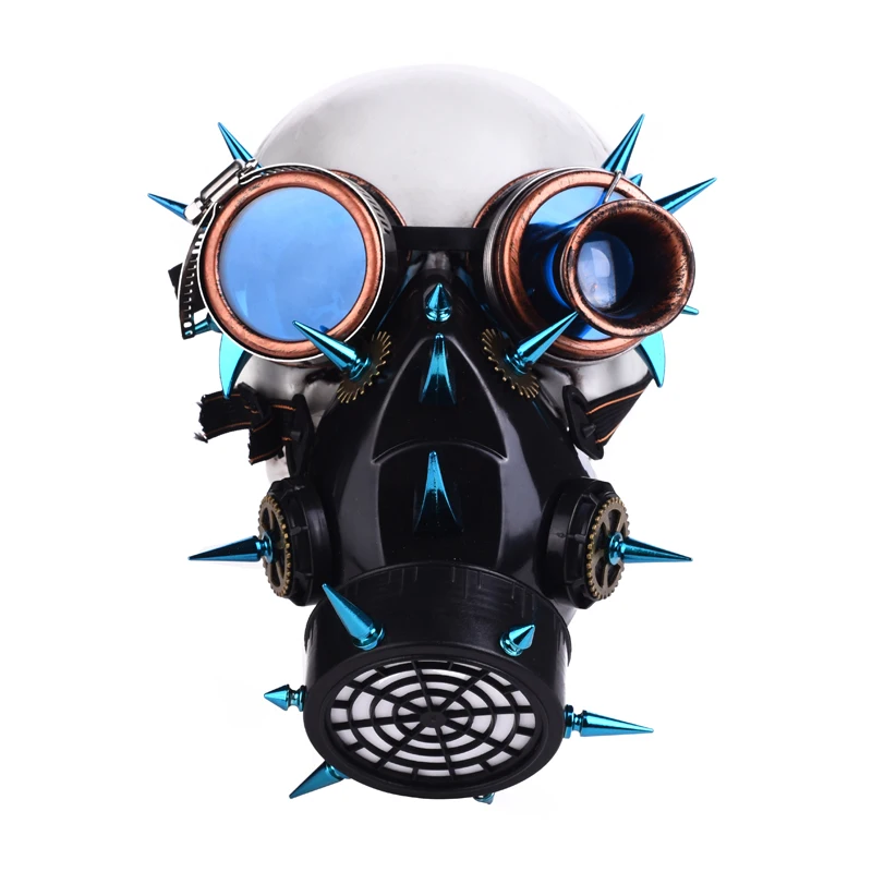 

Retro Men Women Steampunk Blue Rivet Goggles Gas Mask for Cosplay Gothic Punk Rock Spikes Glasses Respirator Period Costumes
