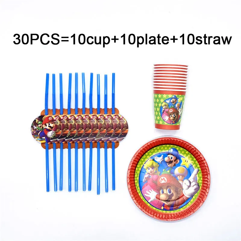 BeiPanXi 30pcs 30 шт. Супер Марио тема одноразовая посуда Марио Bros тема стакан тарелка поставки украшения Соломинки баннеры вечерние поставки - Цвет: BeiPanXi 30pcs