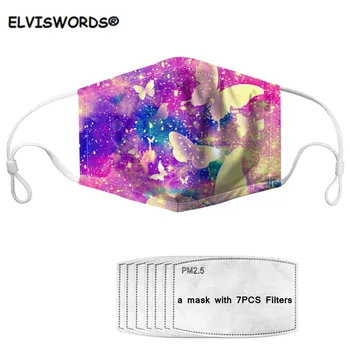 

ELVISWORDS Galaxy Butterfly Pattern Women Mask Washable Reusable Adult Kids Mouth Mask with 7 Filters mascarilla Elastic Masks