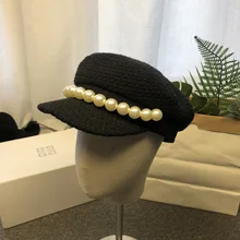 01912-fy4512 Большой жемчуг твид леди услуги кепки женские Козырьки Шляпы