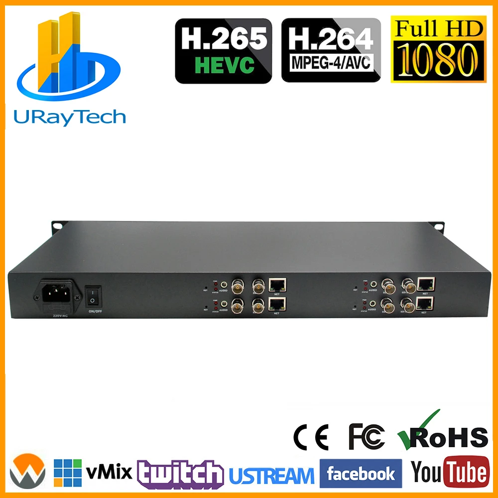 HEVC 1U 4 Каналы SD HD 3G SDI к IP потоковый кодировщик 4Ch H.265 H.264 кодер RTMP RTMPS для потоковая