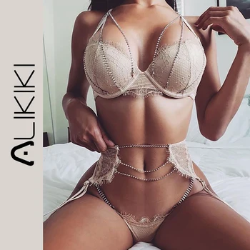 

Women Underwear Sexy Lingerie Lace Bralette Bra And Panty Set Femme Crop Top G-string Garter Set Brassiere Party Home Wear