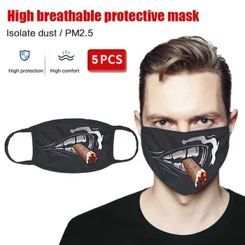 

Fashion funny printed mask 5 Pack Cigar-Social Distance T-Shirt Cloth Double Layered Fabric Fashion Mask mascarillas Balaclava#Z