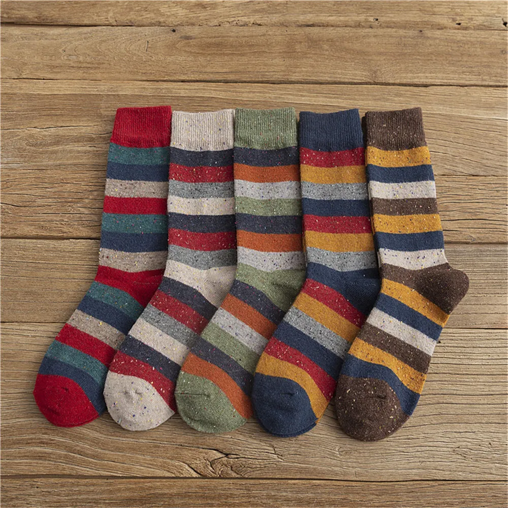 Винтажные шерстяные носки в полоску толстые Повседневные носки-трубы средней высоты теплые шерстяные носки в стиле ретро