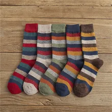 Винтажные шерстяные носки в полоску толстые Повседневные носки-трубы средней высоты теплые шерстяные носки в стиле ретро