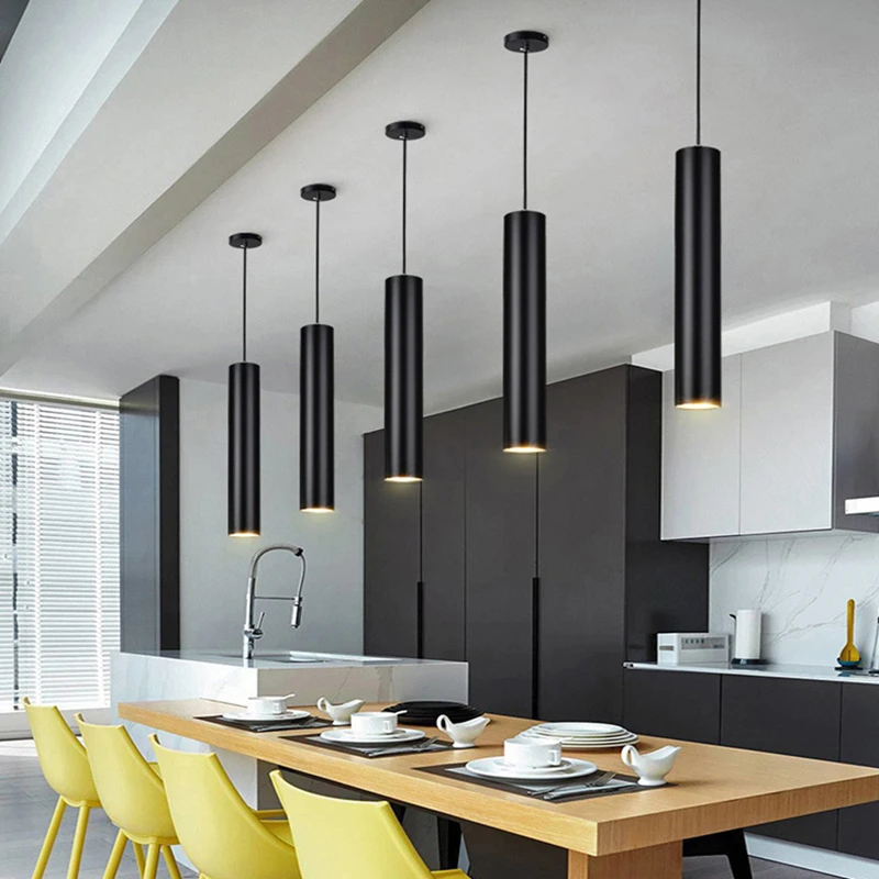 Dimmable Cylinder LED Pendant Lights Long Tube Lamps For Dining Room Shop Bar Decoration Cord Pendant Lamp Background Wall Lighting