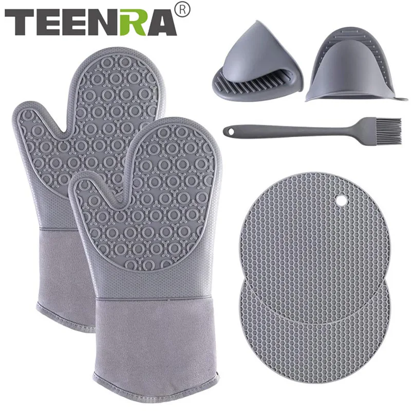 TEENRA 7Pcs Heat Resistant Silicone Oven Mitts Cooking Microwave