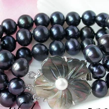 DYY 914+++ 3 нити 11 мм круглые таитянские черные пресноводные жемчужины оболочка браслета