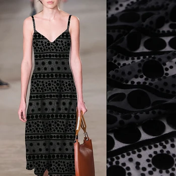 

114CM Wide 8MM Dots Burnt-out Black Silk Rayon Velvet Fabric for Autumn and Winter Dress Coat Jacket B174