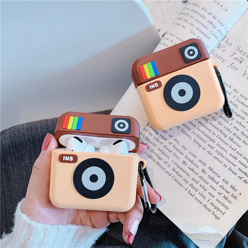 3D Cute Instagram INS Camera Silicone Earphone Cases For Apple Airpods 1 2 Wireless Bluetooth Charging Headset Headphone Cover |