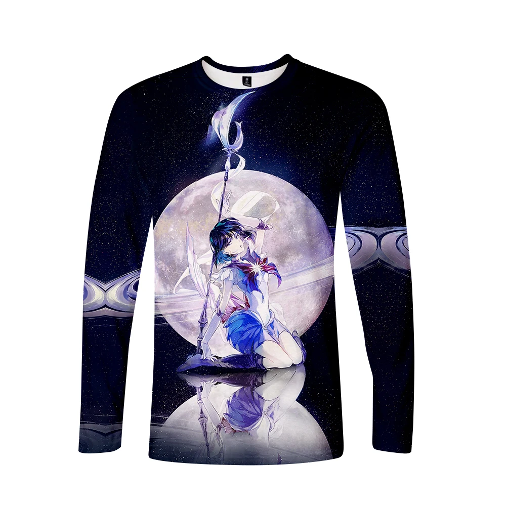 Sailor Moon print Long Sleeve T Shirt Men Cotton Spring Casual streetwear Harajuku Creative Fashion Long T-shirt Men