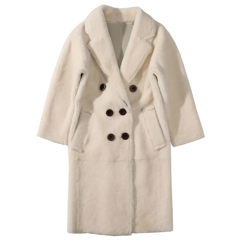 Женская кожаная куртка из овчины осенне зимнее пальто натурального меха длинная