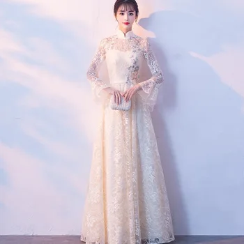 

Woman Party Dress XS-XXXL Floor-Length Evening Cheongsam Elegant Flare Slevee Qipao Slim Wedding Prom Long Gown Retro Vestido
