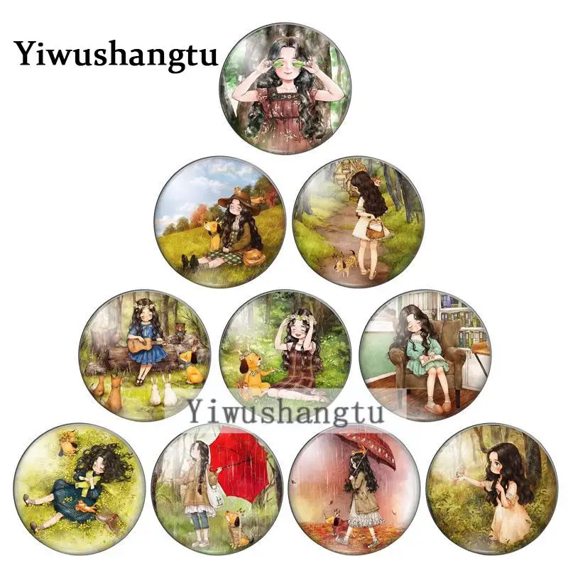 

New Cartoon beauty girl animals 10mm/12mm/18mm/20mm/25mm Round photo glass cabochon demo flat back Making findings ZB0543