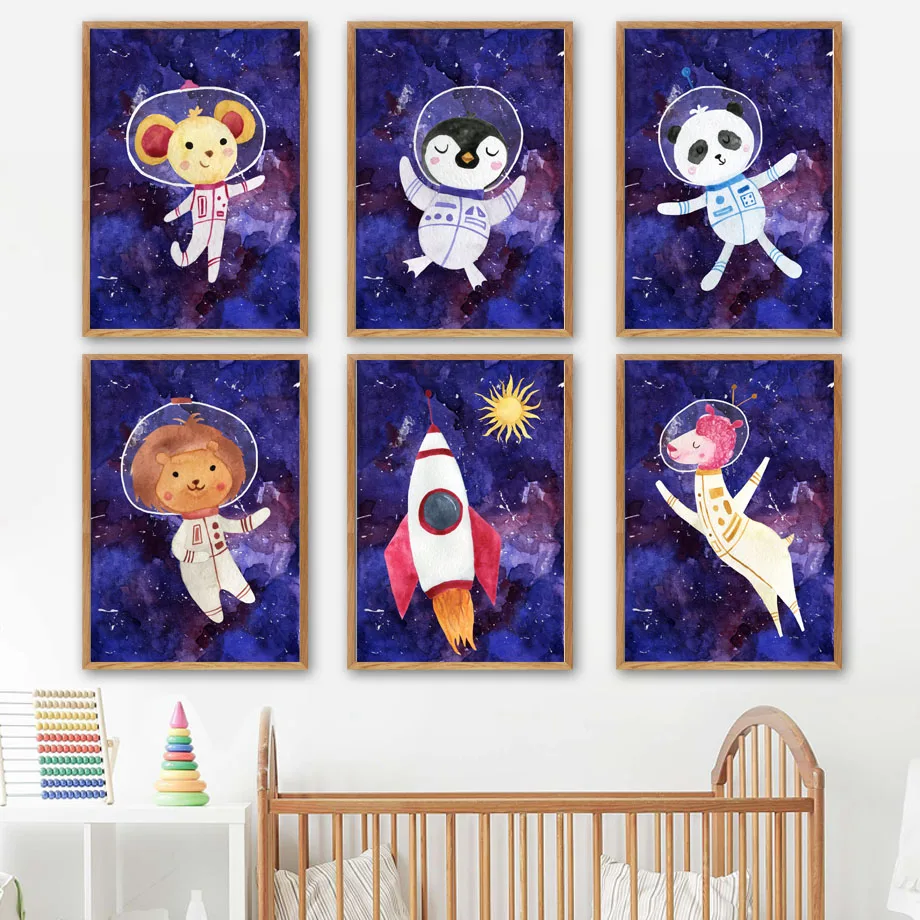 

Penguin Panda Giraffe Mouse Bee Astronaut Animal Nordic Posters And Prints Wall Art Canvas Painting Wall Pictures Kidsroom Decor