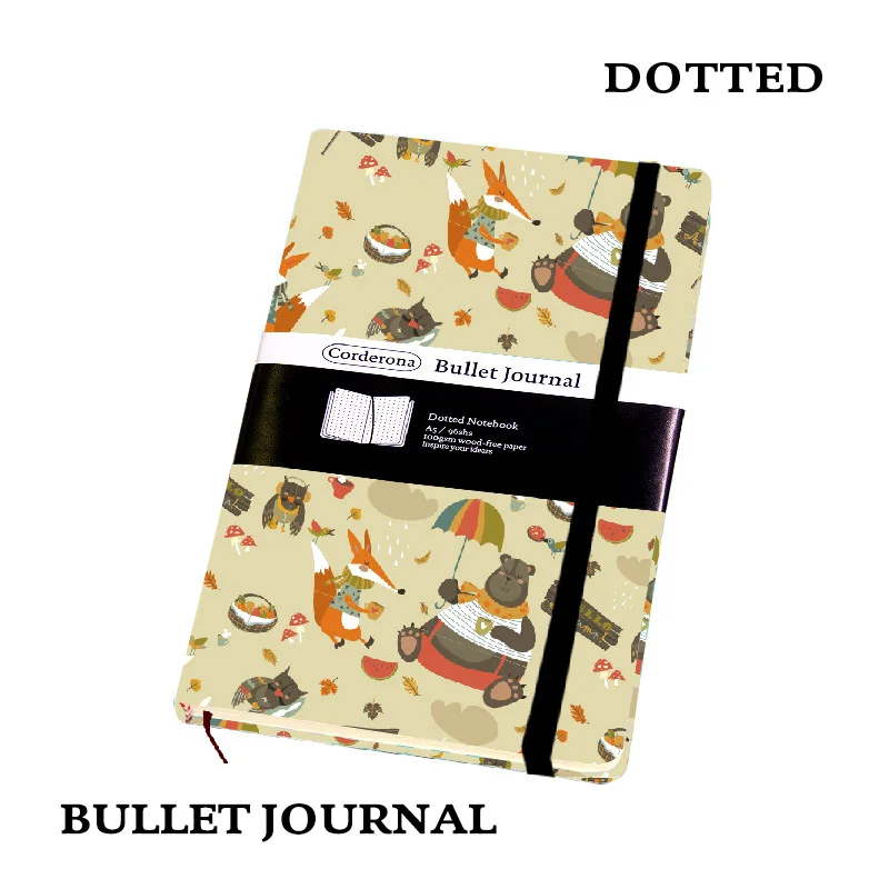 

Autumn Animal Dot Grid Hard Cover A5 PU Bullet Notebook Elastic Band Travel Dotted Journal Bujo Support Dropshipping