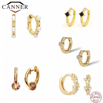 

CANNER INS Style Fine Jewelry Real 925 Sterling Silver Hoop Earrings for Women CZ Crystal Zircon Piercing Earring pendientes