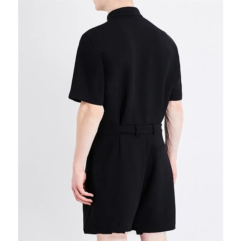Spring and summer new men's all-in-one work suit short shirt shorts fashion trend slim solid color cargo pants
