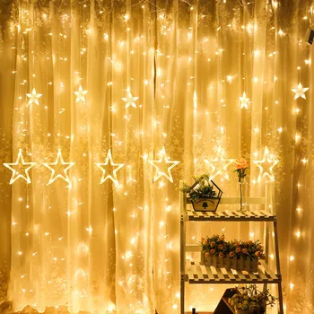 

#H40 LED Stars Christmas Hanging Curtain Lights String With Decor Garlands Ball Home Party Home Outdoor Wedding Decroration