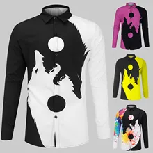 Chemise imprimée Tai Chi pour hommes, décontractée, à manches longues, pour la plage, rétro, à revers, nouvelle mode, printemps été, 2021