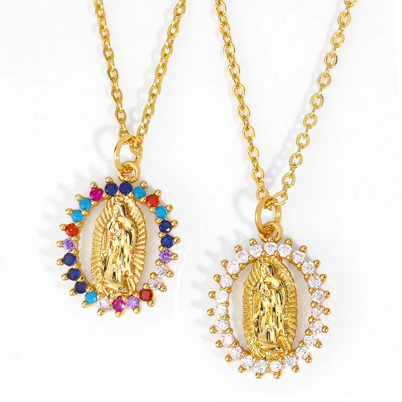 Small Rainbow Virgin Mary Necklaces For Women Gold Plated Guadalupe Necklaces Catholic Jewelry virgen de guadalupe nkeq94