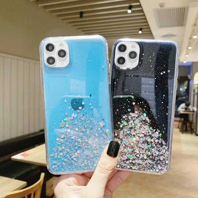 Блестящий блестящий чехол со звездами для iPhone 11 Pro X XR XS MAX прозрачная Мягкая
