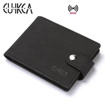 

CUIKCA RFID Wallet Nubuck Leather Wallets Hasp Slim Wallet Card Wallet Business License Card Case ID & Credit Card Holders