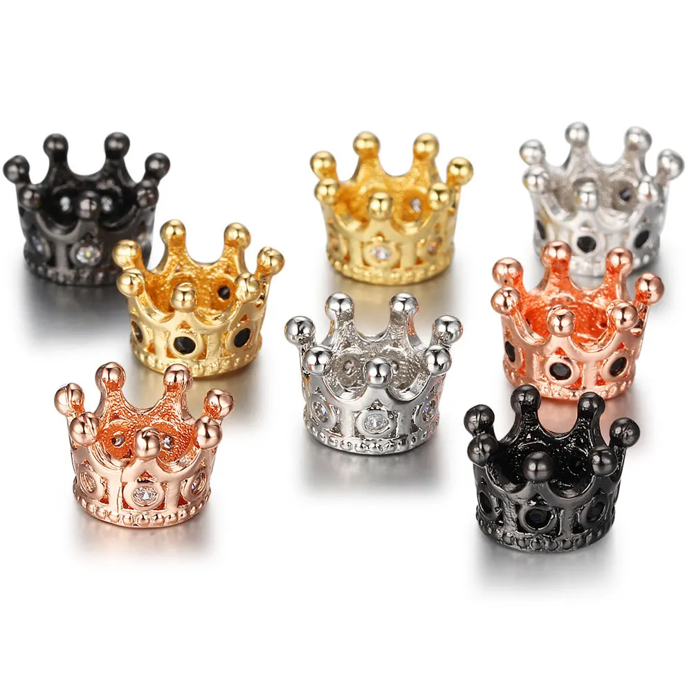 

Wholesale(120pcs/lot) CZ Crown Beads DIY Copper Metal Micro Pave Cubic Zirconia Crown Spacer Beads for Beaded Men Bracelet