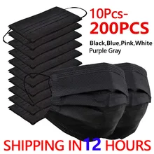 10-200 pces máscara descartável máscara facial preto nonwove 3 camada máscara boca filtro anti poeira respirável máscaras adultas protetoras navio rápido