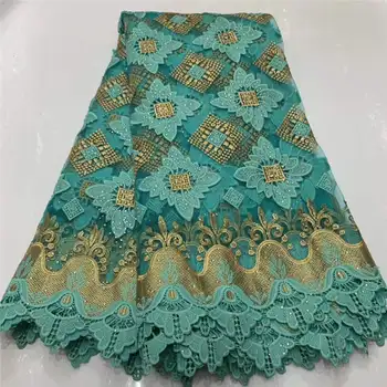 

2019 Latest French Nigerian Laces Fabrics High Quality Green color Tulle African Laces Fabric For a wedding dress XDE012