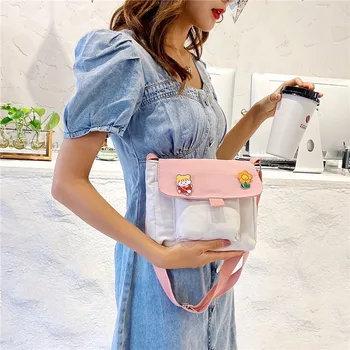 

Japanese-style Harajuku Vintage Sense GIRL'S Cute Cartoon Badge Canvas Crossbody Bag Students Casual Versatile Shoulder Bag Wome