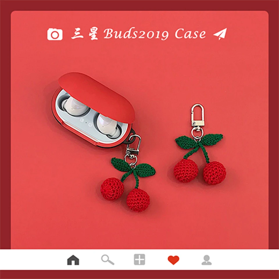 

Cute Cherry High Quality Silicone Case for Samsung Galaxy Buds 2019 Bluetooth Earphone Skin Wireless Charging Box Cover Keyring