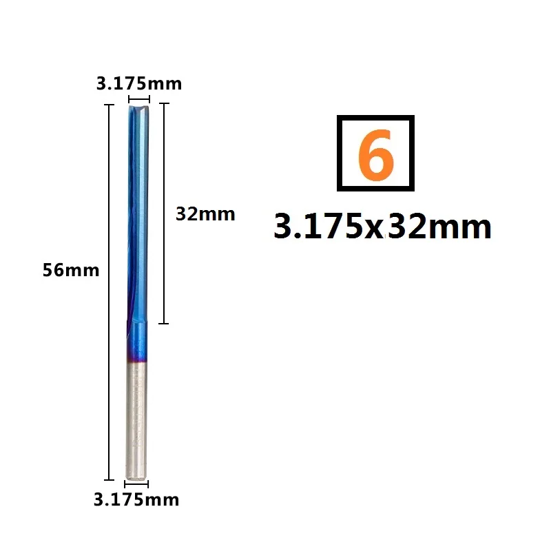 10 шт. 2 флейты 3,175 мм хвостовик 12-32 мм прямая Концевая Мельница Нано голубое покрытие фрезерный станок с ЧПУ для фрезерные резаки пластиковые концевые фрезы - Длина режущей кромки: 3.175x32mm
