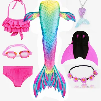 2019 4PCS Set HOT Kids Girls Mermaid Tails with Fin Swimsuit Bikini Bathing Suit Dress
