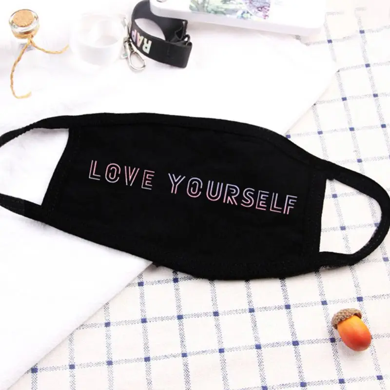1Pc Women Men Unisex Kpop Letters Printed Cotton Half Face Mouth Mask Anti-Dust Respirator Mouth-Muffle Fans Supportive