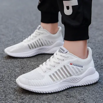 

2019 spring and autumn breathable flying woven men's shoes hollow mesh face fashion students adult daily solid color men's shoes