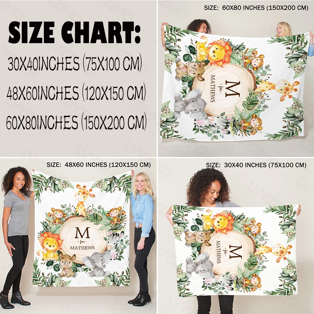 Fleece Blanket Baby Blanket Name Chic Flower Elephant Baby Girl / Boy Blanket-30x40/48x60/60x80 Inches-Flannel Fleece Blanket
