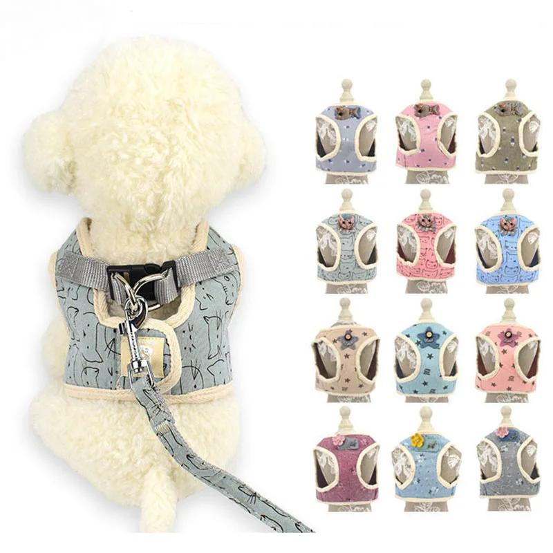 

Dog Cat Harness Vest Breathable Printed Harness Small Puppy Medium Dogs Cotton Collars for Teddy Walking Small Dog Accessories