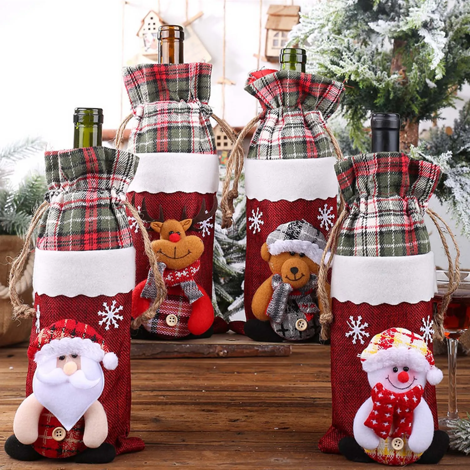 

Behogar Merry Christmas Xmas Champagne Wine Bottle Gift Bag Cover for Party Festival Home Dinner Table Party Navidad Decoration