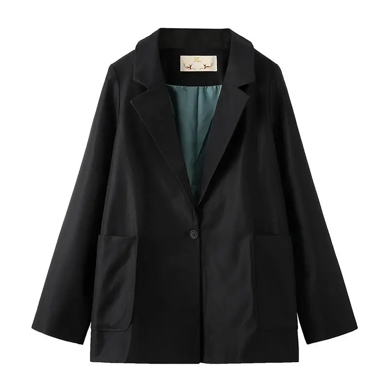 black XL-5XL, большие размеры, Осенний Однотонный женский Блейзер, повседневные офисные женские свободные куртки, костюмы, пальто, Женский Большой размер 4XL, блейзеры, верхняя одежда - Цвет: black