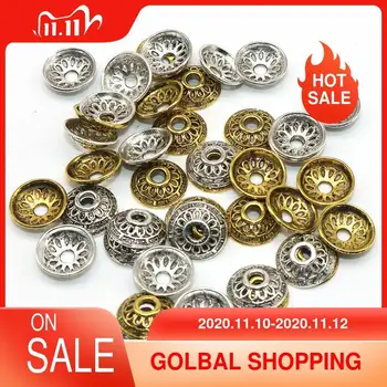 

100pcs/lot Alloy Bead Caps Petals Flower Round Beads Tibetan Silver Plated End Caps Charms Handmande For Jewelry Findings 12mm