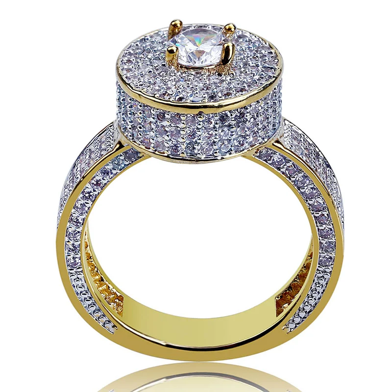 Хип хоп Micro Pave AAA кубического циркония Bling Iced Out Золотые круглые кольца на пальцы для мужчин женщин трендовые ювелирные изделия