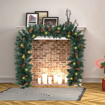 

1.8M Christmas Garland Ornament With Led Light Shopping Mall Window Simulation Christmas Flower Vine Wreath for Home Decoration
