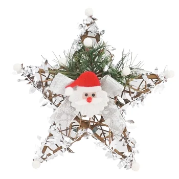 

20cm Christmas Wreath Star Santa Claus Rattan Garland Door Wall Closet Hanging Ornament Christmas New Year Decoration for Home